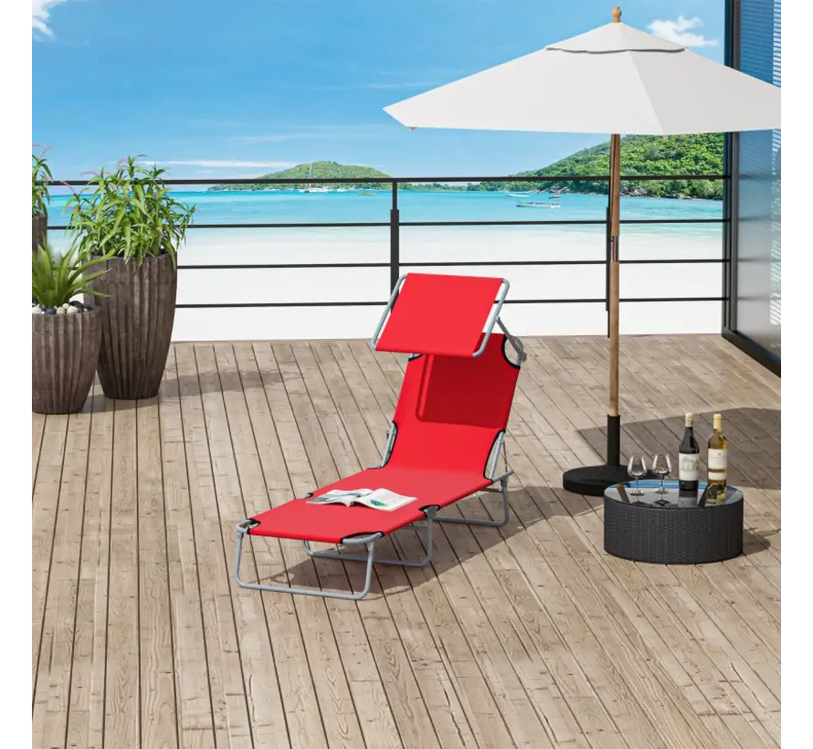 Outsunny Lounger - Pliable - Rouge - 187 x 58 x 36 cm