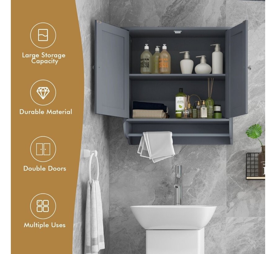 Coast Meuble de salle de bain mural - MDF - 60 x 21 x 61 cm - Gris