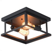 Goliving Plafonnier industriel Goliving - Plafonnier - Double lampe - E27 - Métal - 29 x 29 x 29 cm - Noir