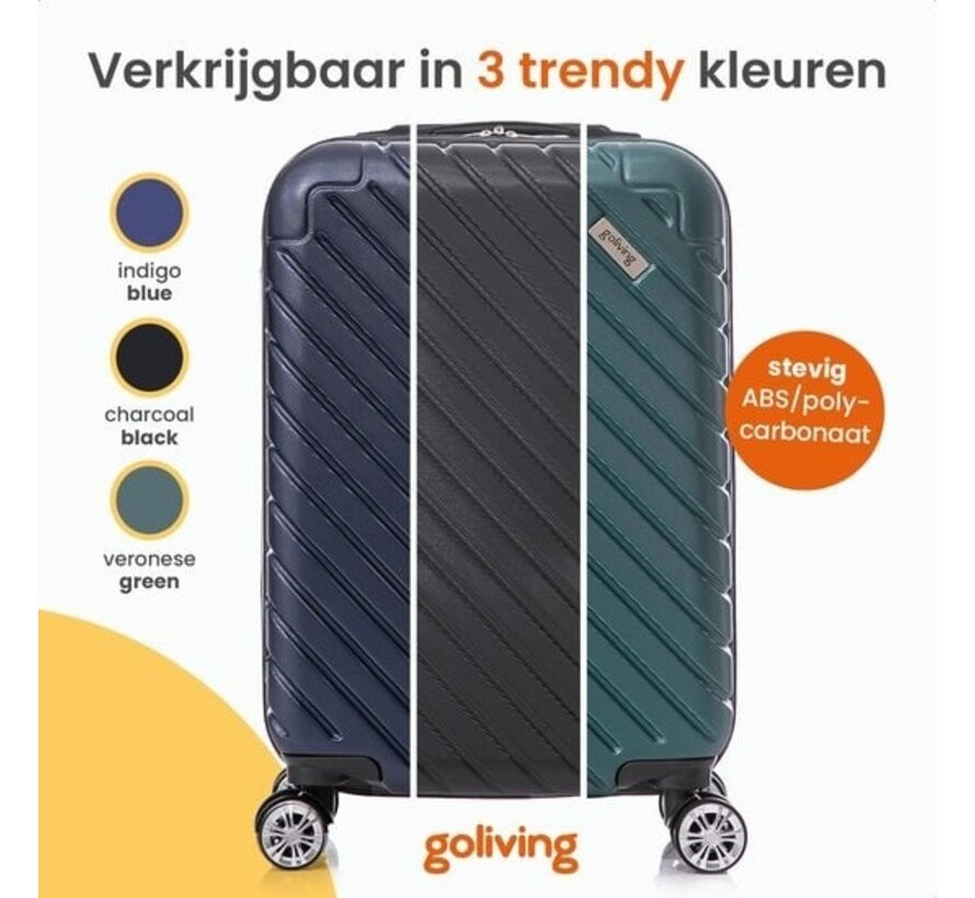 Goliving Hand Luggage Suitcase with Wheels - Trolley - Lightweight - TSA Lock - Padded Interior - 38 Litres - 55 x 35 x 23 cm - Blue