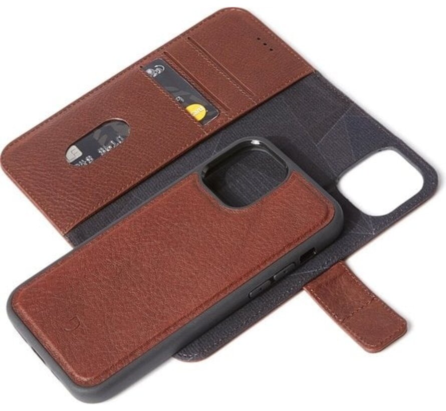 DECODED Etui portefeuille détachable - iPhone 12 Mini - Etui détachable avec porte-cartes - Cuir européen de haute qualité - Technologie magnétique Apple - Marron