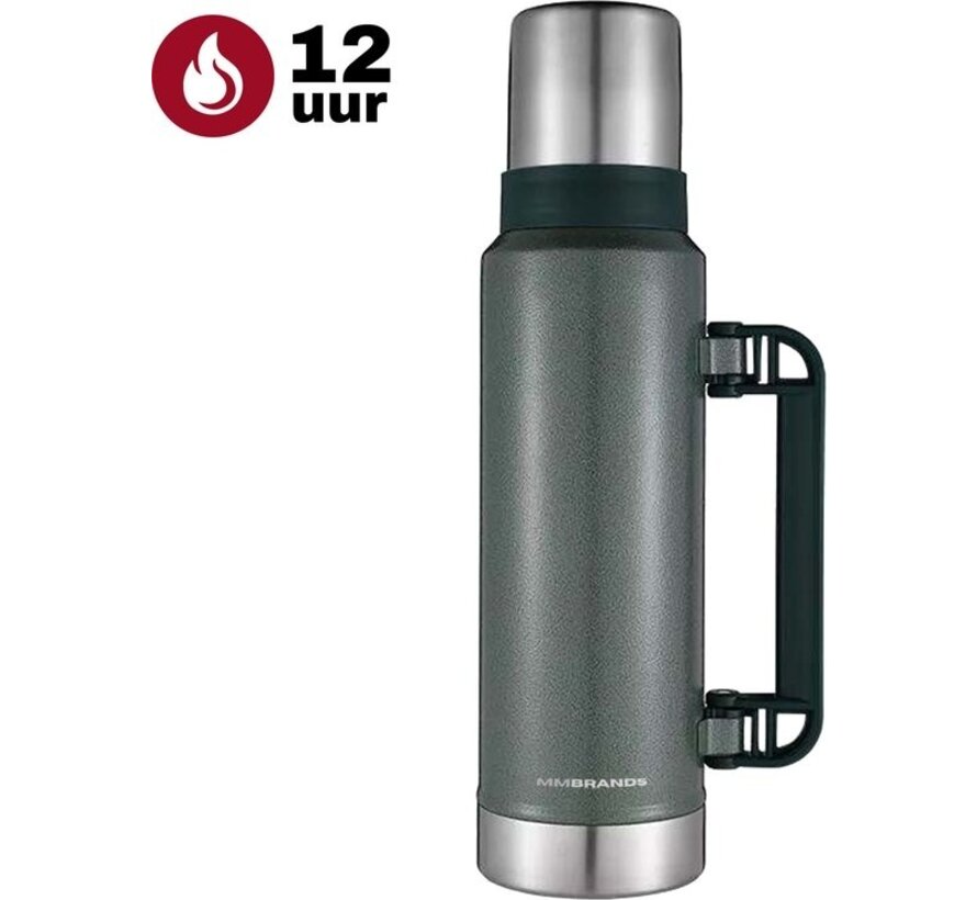 Thermos MM Brands 1 L - Bouteille isotherme - thermos de voyage - Boissons froides ou chaudes Vert