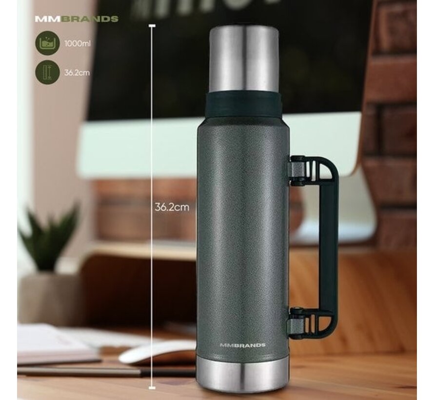 Thermos MM Brands 1 L - Bouteille isotherme - thermos de voyage - Boissons froides ou chaudes Vert