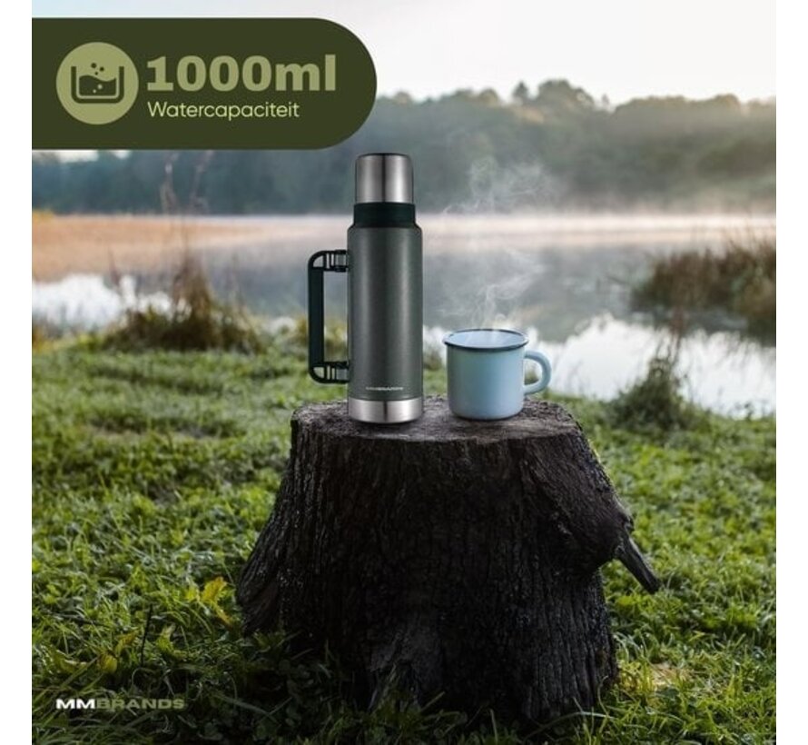 Thermos MM Brands 1 L - Bouteille isotherme - thermos de voyage - Boissons froides ou chaudes Vert