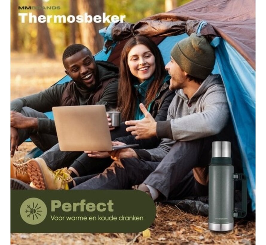 Thermos MM Brands 1 L - Bouteille isotherme - thermos de voyage - Boissons froides ou chaudes Vert