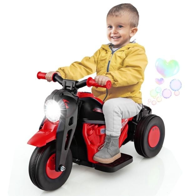 Coast 6V Moto électrique pour enfants avec générateur de bulles Scooter électrique pour enfants avec bouton musical Phare LED pour enfants à partir de 3 ans Rouge