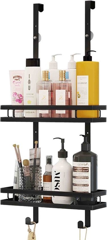 Support de douche Goliving - Support de douche sans perçage - Support de douche suspendu - acier inoxydable - Deux étages - Noir