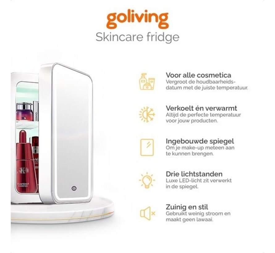 Réfrigérateur Goliving Skincare - Réfrigérateur maquillage - Réfrigérateur beauté - Mini-réfrigérateur avec miroir et éclairage - Mini-réfrigérateur