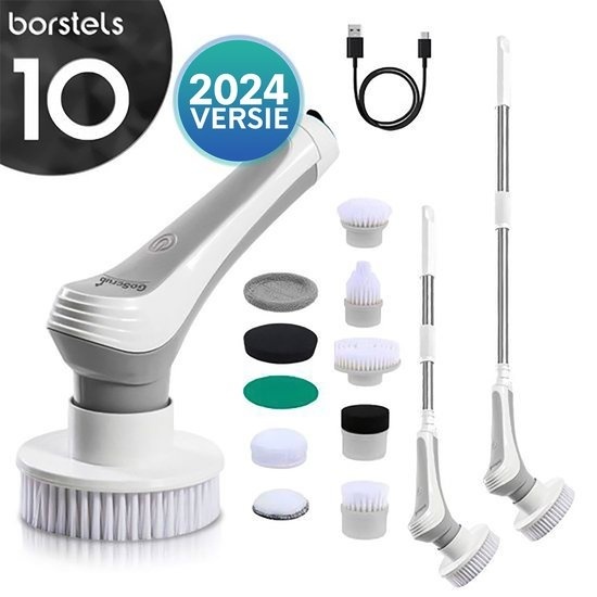 GoScrub® Cleaning Master Grey - Brosse de nettoyage électrique - Brosse électrique - Brosse à récurer - pour la salle de bain ou la cuisine - Brosse à récurer avec manche - 10 accessoires