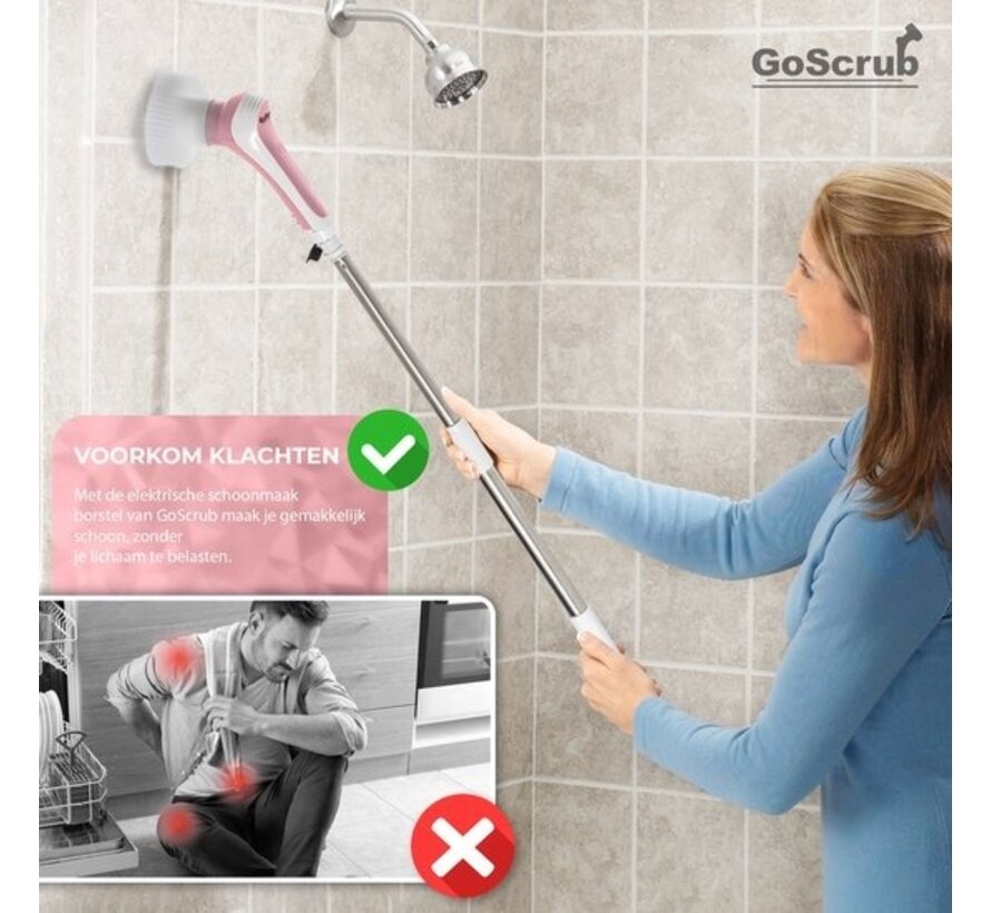 GoScrub® Cleaning Master Pink - Brosse de nettoyage électrique - Brosse à récurer électrique - pour la salle de bain ou la cuisine - Brosse à récurer avec manche - 10 accessoires