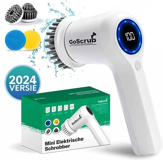 Brosse de nettoyage électrique - GoScrub® Mini - 4 accessoires - Brosse de lavage - Brosse à récurer - Brosse à main - Brosse de travail - Brosse à récurer - Brosse de nettoyage
