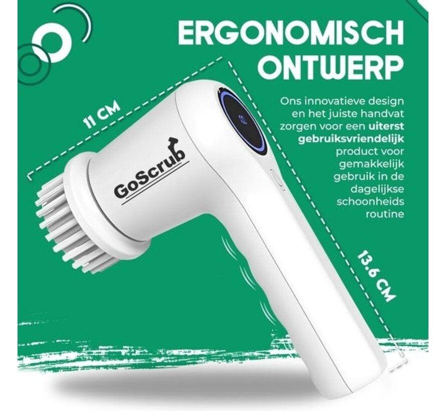 GoScrub® Mini - Brosse de nettoyage électrique - 4 accessoires - Brosse de lavage - Brosse à récurer - Brosse à main - Brosse de travail - Brosse à récurer - Brosse de nettoyage