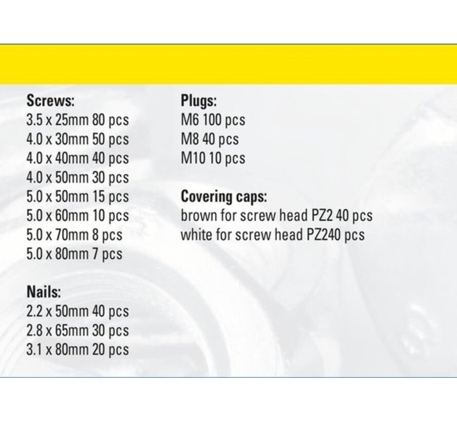 Jeu de vis, chevilles et clous - 560 pièces - galvanisé - dans un coffret de rangement