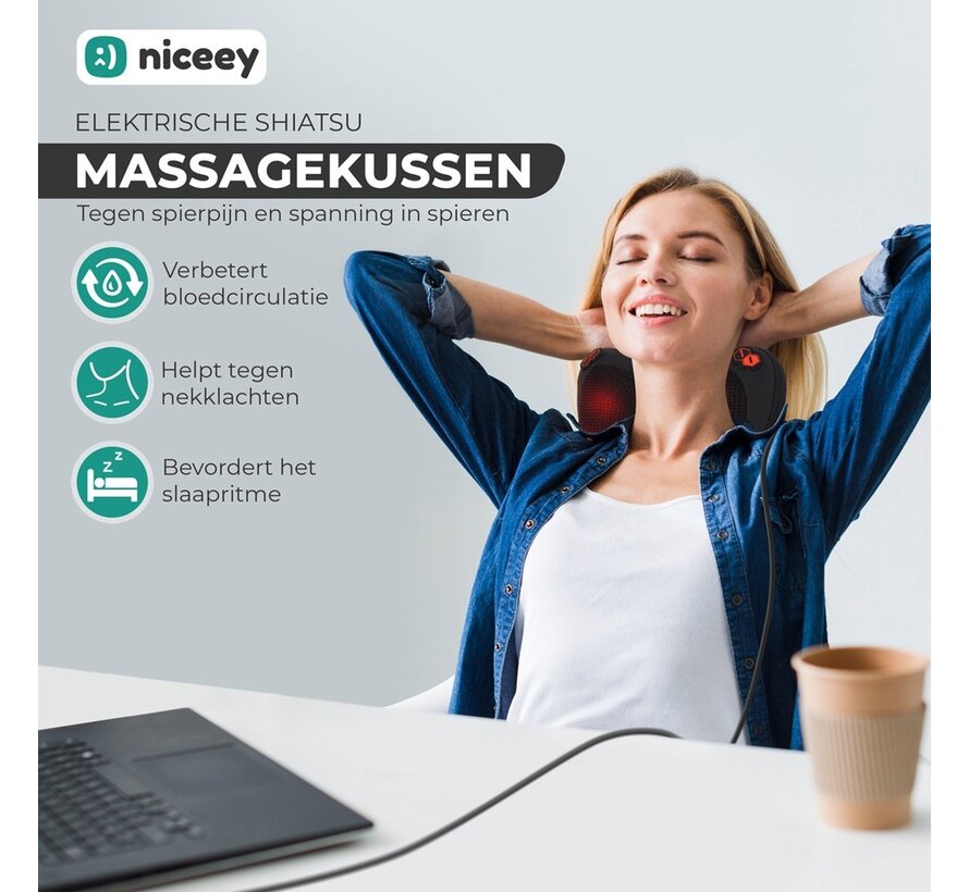 Niceey Coussin de massage - Thérapie infrarouge - Noir