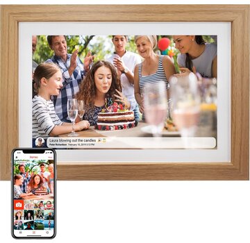Denver Cadre photo numérique Denver 10,1 pouces - BOIS - HD - Frameo App - Cadre photo - WiFi - écran tactile IPS - 16 Go - PFF1042LW