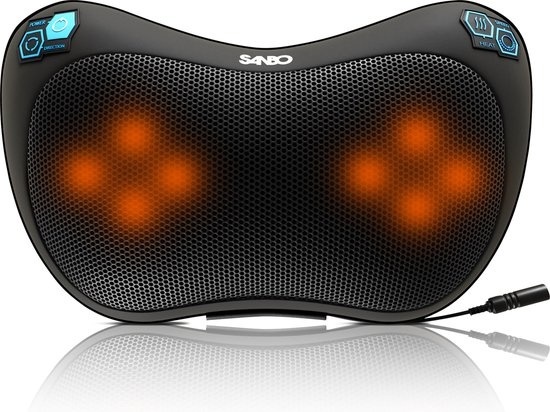 Sanbo Wireless Massage Cushion WL20 - Black - Appareils de massage - Fonction chaleur avec infrarouge - Pour la maison et la voiture - Shiatsu - Fitness