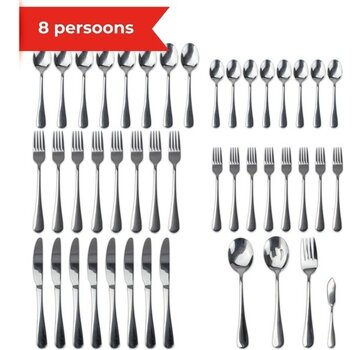 Dymund® Dymund® 8 Person Cutlery Set - (45 piece) Cutlery - Incl. Serving Spoon/Sugar Spoon/Serving Fork/Butter Knife - Stainless Steel - Silver