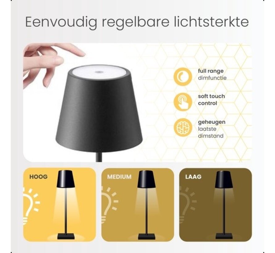 Goliving Lampe de table rechargeable - Sans fil et dimmable - Lampe tactile moderne - Lampe de nuit pour chambre à coucher - 38 cm - Noir