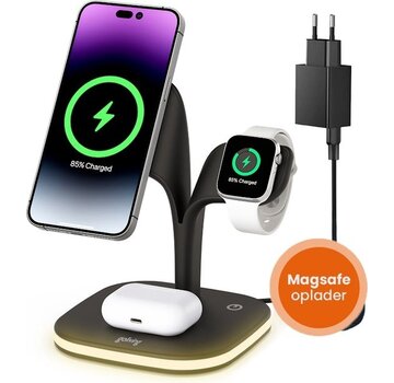 Goliving Goliving 5-in-1 Wireless Qi Charging Station - Chargeur sans fil Magsafe - Convient à l'iPhone, à l'Apple Watch et aux Airpods - Comprend une veilleuse à intensité variable et une sortie USB - Chargement rapide de 15 W - Noir