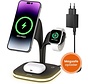 Goliving 5-in-1 Wireless Qi Charging Station - Chargeur sans fil Magsafe - Convient à l'iPhone, à l'Apple Watch et aux Airpods - Comprend une veilleuse à intensité variable et une sortie USB - Chargement rapide de 15 W - Noir
