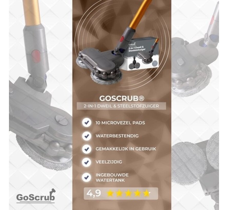 GoScrub® Electric Mop pour aspirateur vertical Dyson - Système de nettoyage pour V7 / V8 / V10 / V11 / V15 - Mop - Essuyeur de sol - Comprend 10 mops de nettoyage