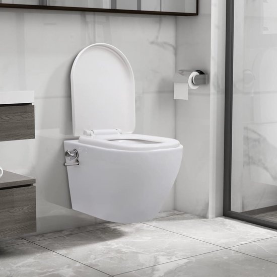 WC Suspendu vidaXL avec Fonction Bidet - Sans Rebord, Céramique Blanche