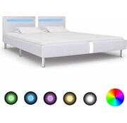vidaXL vidaXL-Cadre de lit avec LED-cuir-blanc-180x200-cm