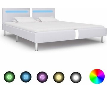 vidaXL vidaXL-Cadre de lit avec LED-cuir-blanc-180x200-cm
