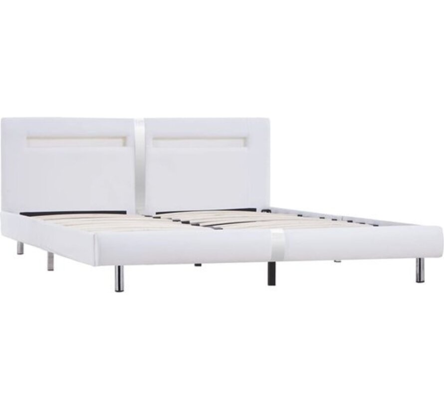 vidaXL-Cadre de lit avec LED-cuir-blanc-180x200-cm
