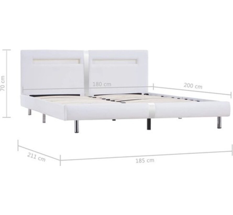 vidaXL-Cadre de lit avec LED-cuir-blanc-180x200-cm