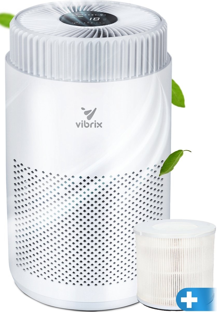 Purificateur d'air Vibrix PureFlow30 (Vortex10) - Convient pour 1 m² à 35 m² - Mode automatique + système de filtration 5 en 1 - Indicateur de qualité de l'air - Ioniseur - Filtre à air - Purificateur d'air avec filtre HEPA