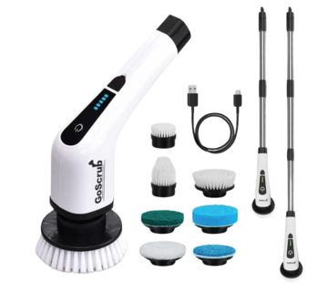 GoScrub® Cleaning King V1 - Brosse de nettoyage électrique - Brosse à récurer électrique - pour la salle de bain ou la cuisine - Brosse à récurer avec manche - 9 accessoires