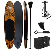 Pacific Pacific Special Edition Sup Board - Imprimé tigre - Étui étanche GRATUIT pour téléphone portable - Très robuste - 305 cm - 7 pièces - Jusqu'à 100 kg - Gonflable