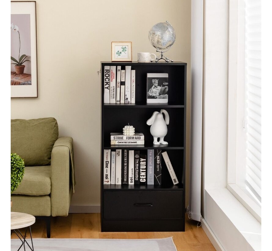 Coast 4-stage storage shelf wooden shelf with drawer bookshelf 60 x 38 x 120 cm black