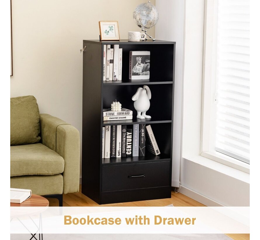 Coast 4-stage storage shelf wooden shelf with drawer bookshelf 60 x 38 x 120 cm black