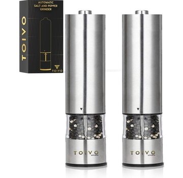 Toivo Kitchen Toivo Kitchen Electric Salt and Pepper Mill 2 Pieces - Incl. 8 AA batteries - Silver - Adjustable Grind - Kitchen utensils - Spice grinder - Salt and pepper shakers