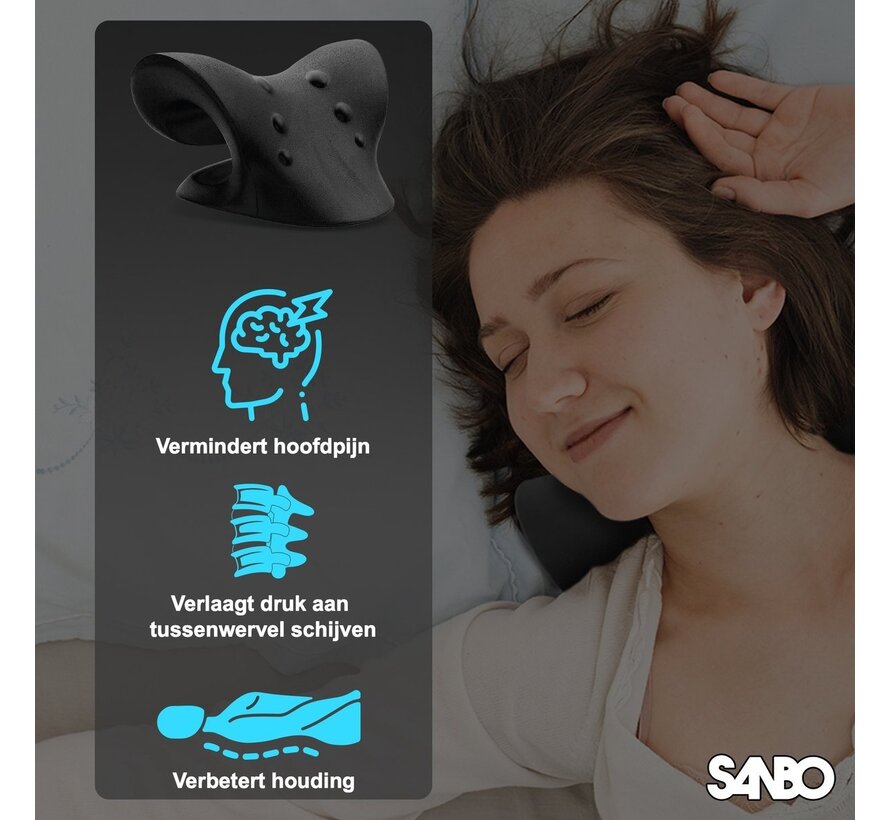 Sanbo Neck Stretcher - Massage Pillow - For Back and Neck Pain - Black - Neck Releaser - Neck Massage - Neck Traction Device