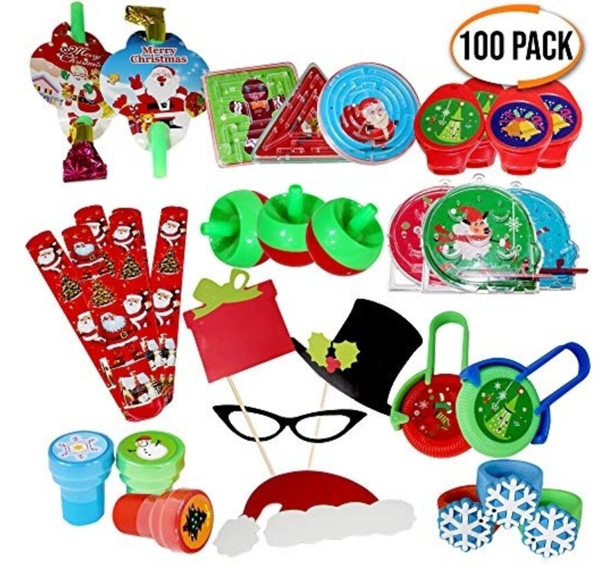 Les Twiddlers 100 jouets de Noël - vaste gamme - parfaits pour remplir les bas, les sacs de fête pour enfants, les fournitures de fête, les pinatas et bien plus encore.