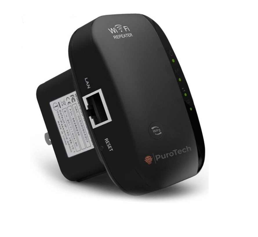 PuroTech Répéteur Wifi - Noir - Prise d'amplification Wifi 300Mbps - 2.4 GHz - Câble Internet inclus - Booster - Extender
