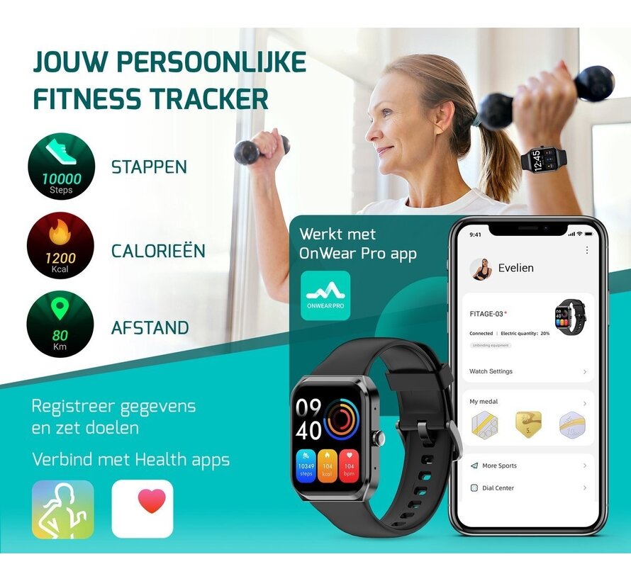 FITAGE Smartwatch - Podomètre - Montre sport - Noir