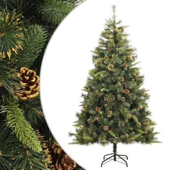 vidaXL-Arbre de Noël artificiel-avec-charnières-et-cônes-de-pine-210-cm
