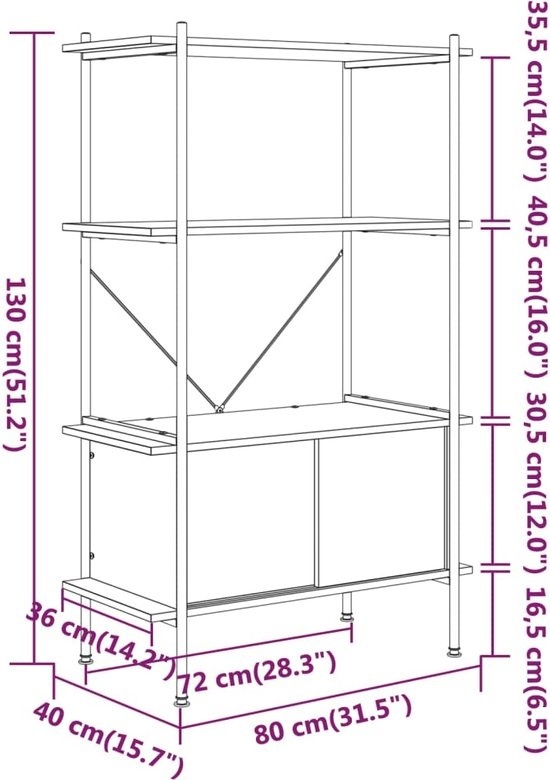 vidaXL Étagère de stockage à 4 niveaux avec armoire-80x40x130 cm-acier et bois traité