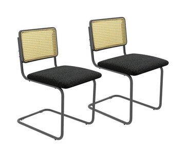 Coast Coast Set de 2 chaises de salle à manger - Dossier en osier - Max. 150KG - 56 x 46 x 81,5 cm - Noir