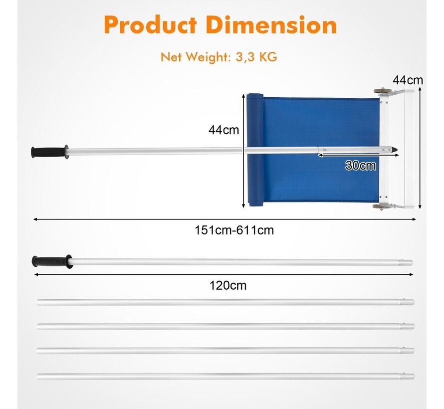 Râteau à neige Coast pour toit - 4 extensions - 151 x 44 x 29 cm - Bleu