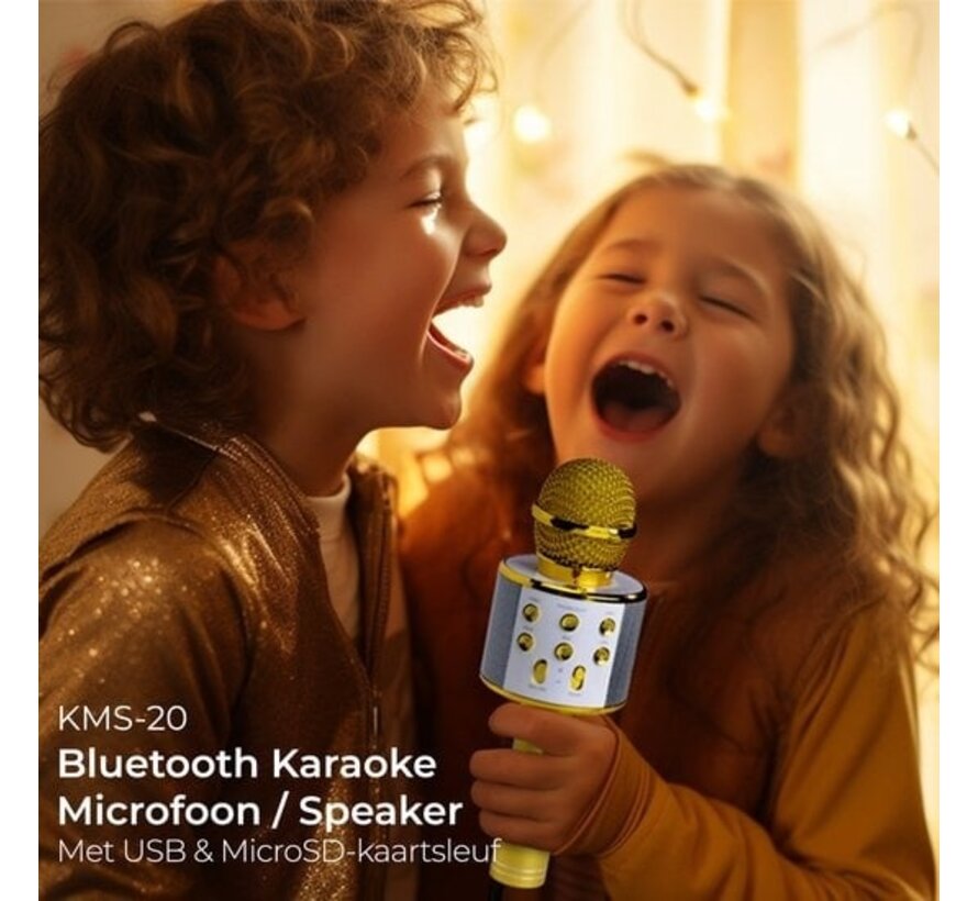 Denver Karaoke Microphone Bluetooth - Sans fil - Ensemble Karaoké - Haut-parleur intégré - AUX - MicroSD - KMS20 - Or