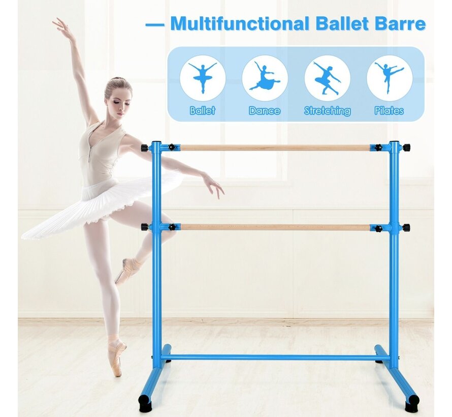 Barre de danse classique double - Coast - 120 cm avec 2 poutres en hêtre massif antidérapantes - Bleu