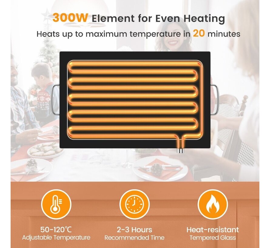 Coast 56 x 36 cm Plaque chauffante électrique avec fonction plaque chauffante de 50 °C à 120 °C Plaque chauffante pour buffet Acier inoxydable