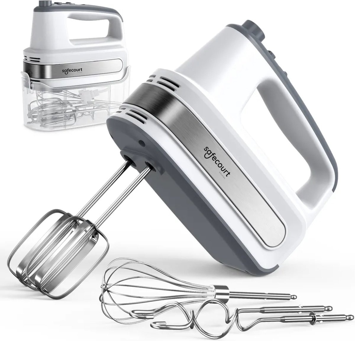 Safecourt Kitchen Hand Mixer - Batteur à main polyvalent à 5 vitesses - Support de rangement - Puissant et compact