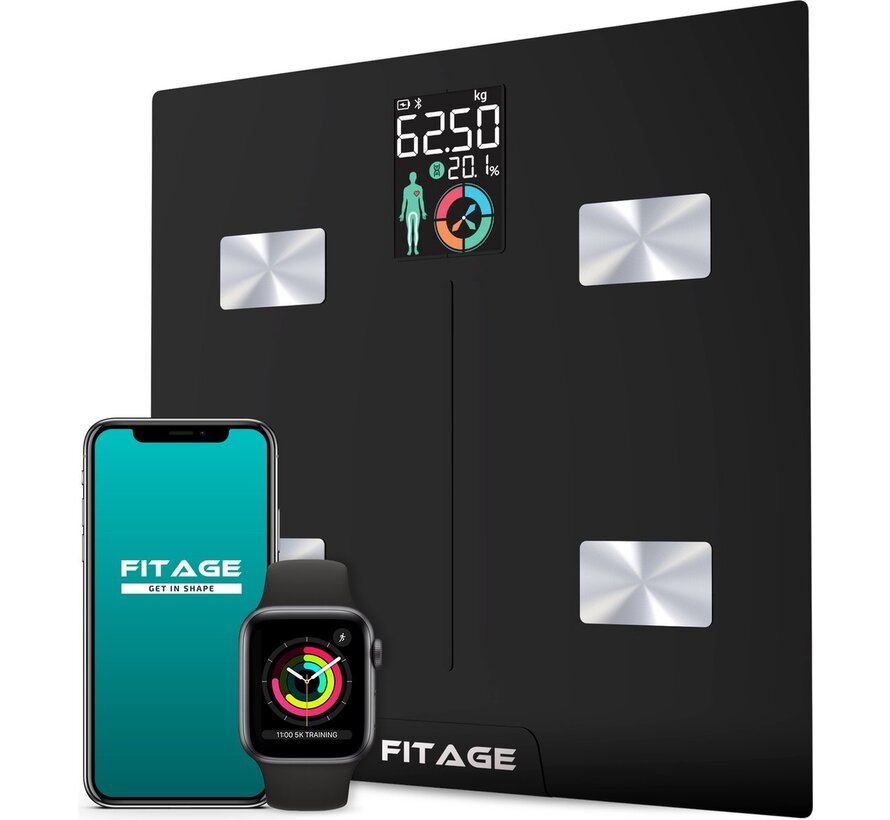 Balance intelligente FITAGE LCD avec analyse corporelle 17x - FITAGE App - Noir