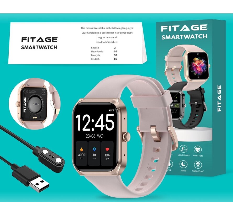 FITAGE Smartwatch - Podomètre - Montre de sport - Rose